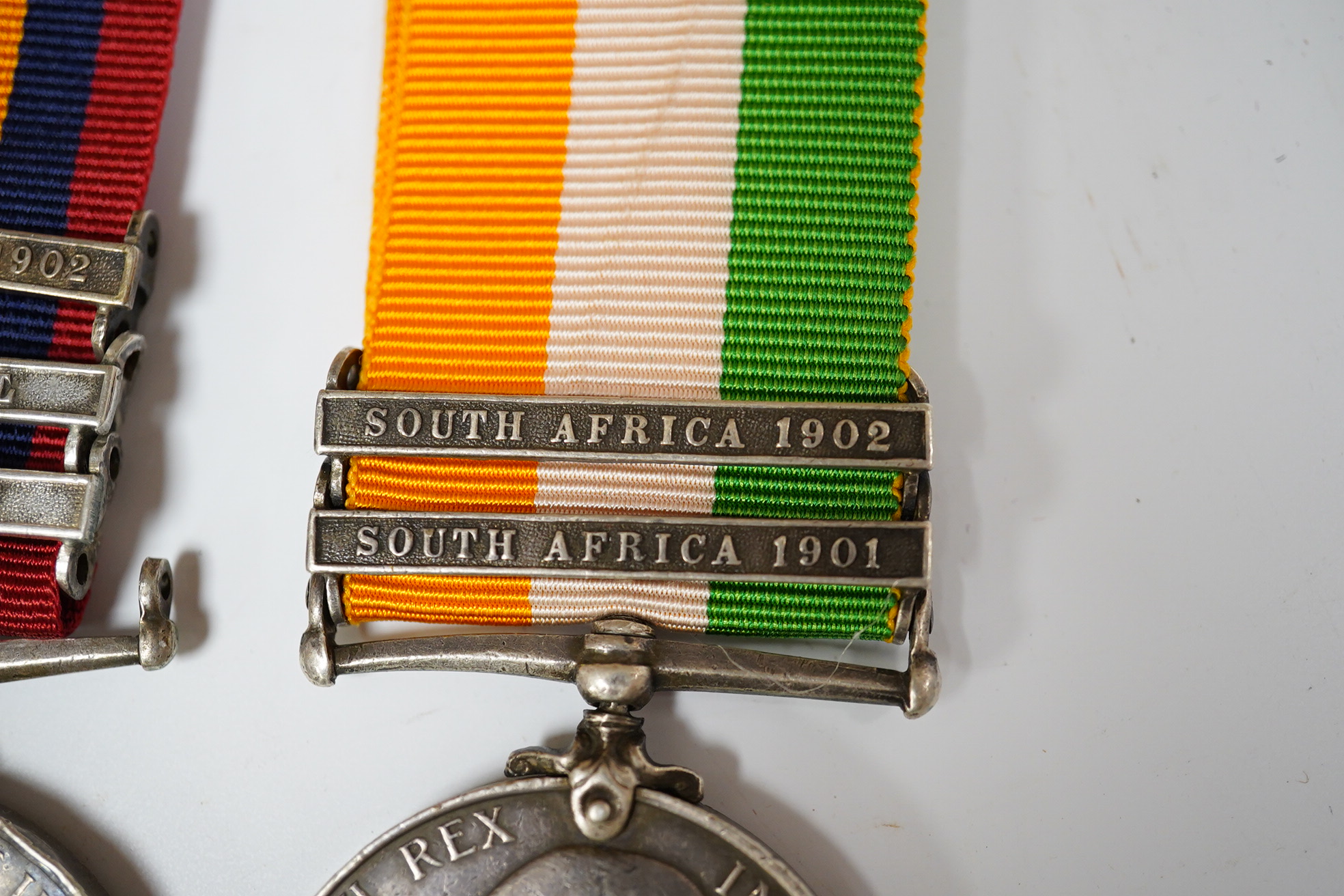 A Queen's South Africa & King's South Africa group of two with SA 1902, Traans and CC/ SA1901 and 1902 clasps to 5519 Pte E.Comber Middlesex Regt